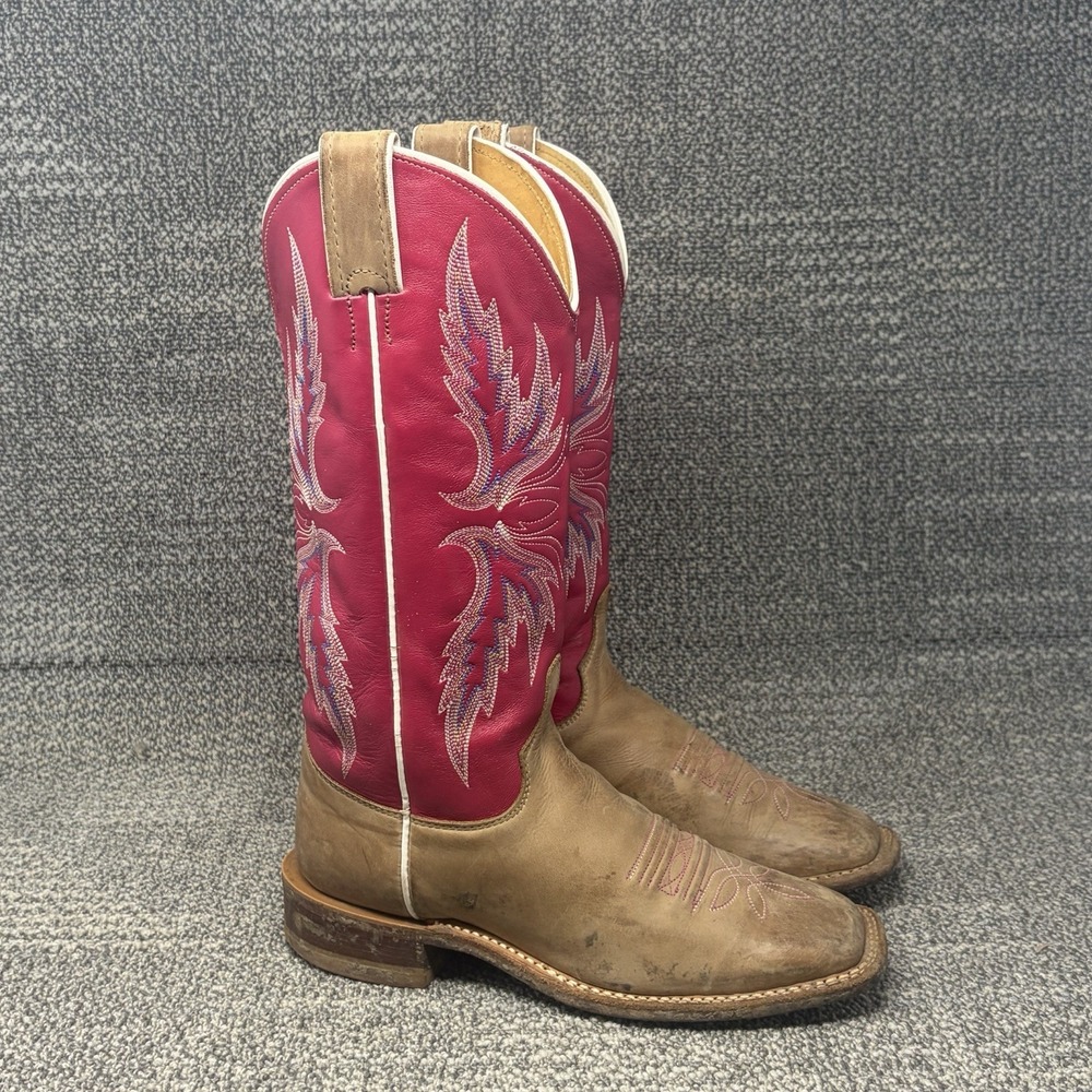 Justin BRL311 Bent Rail Pink Leather Square Toe Cowboy Boots Women's Size 6.5 B